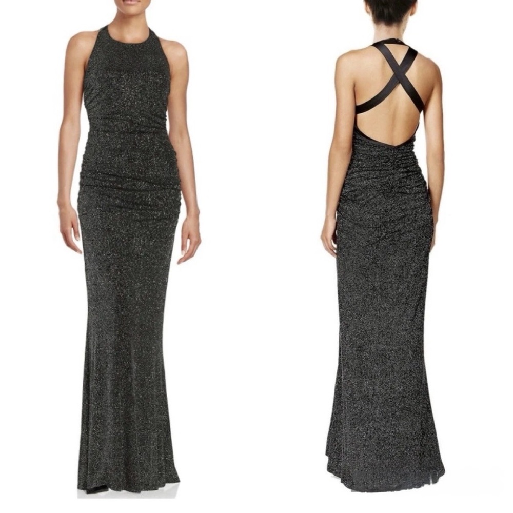 Calvin Klein Sparkling black glitter Backless Gown size 8